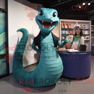Blågrøn Titanoboa maskot...