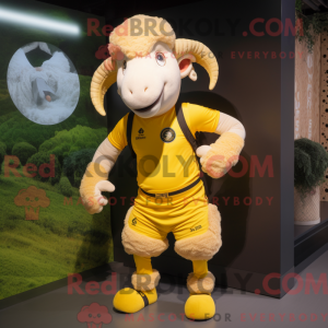 Yellow Ram maskot kostume...