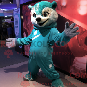 Teal Badger mascot costume...