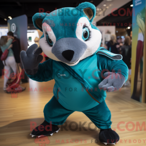 Teal Badger mascot costume...