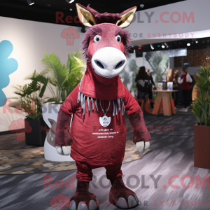 Maroon Okapi mascot costume...