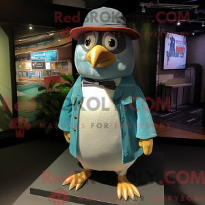 Cyan Penguin maskot kostume...