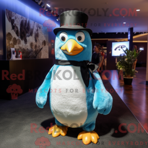 Cyan Penguin maskot kostume...