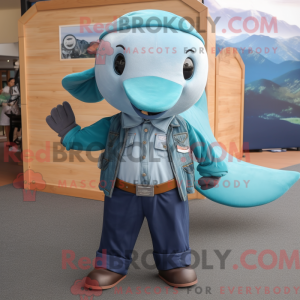 Cyan Humpback Whale mascot...