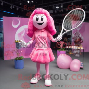 Pink Tennis Racket mascot...