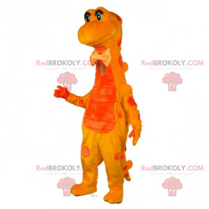 Gelbes Dinosaurier-Maskottchen mit Fliege - Redbrokoly.com