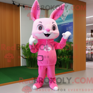 Roze konijn mascottekostuum...