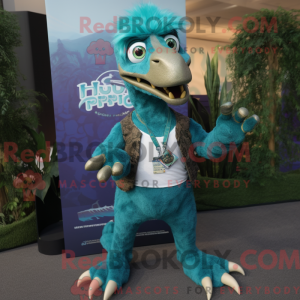 Teal Utahraptor mascot...