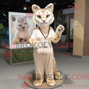Beige Bobcat mascot costume...