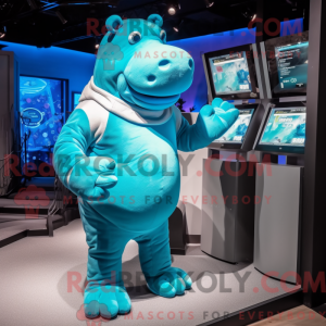 Cyan Nilpferd Maskottchen...