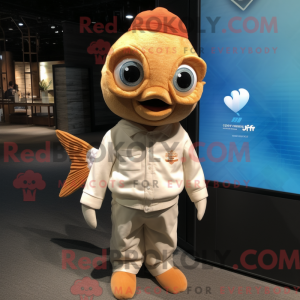 Tan Goldfish maskot kostume...