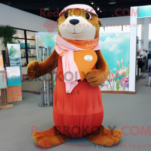 Peach Otter maskot kostume...