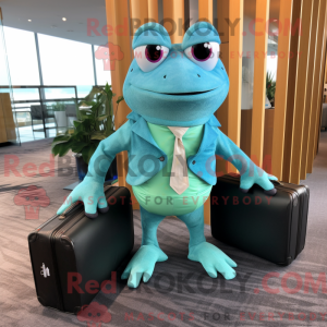Cyan Frog mascot costume...