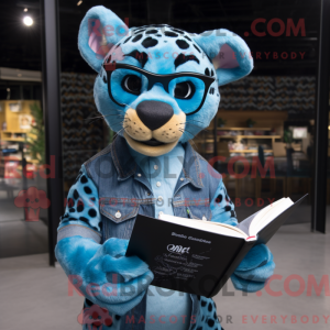 Cyan Cheetah maskot kostume...