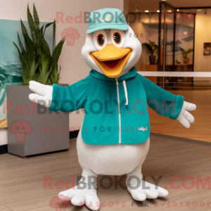 Teal Seagull mascot costume...