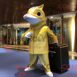 Gold Dolphin maskot kostume...