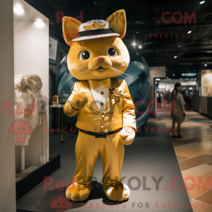 Gold Cat mascot costume...