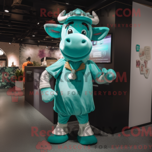 Teal Cow-maskotdraktfigur...