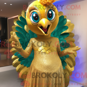 Gold Peacock mascot costume...