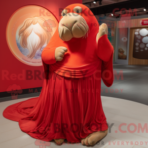 Red Walrus mascot costume...