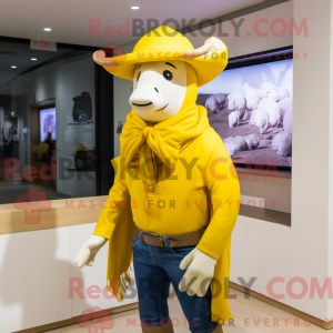 Geel cowboy-mascottekostuum...