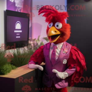 Magenta hane maskot kostume...