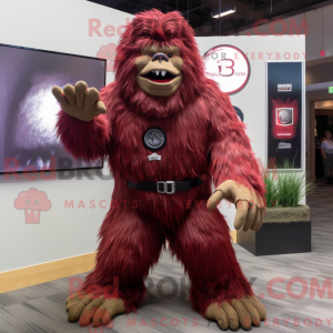 Maroon Sasquatch maskot...