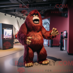 Maroon Sasquatch maskot...