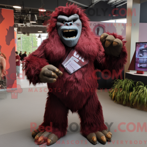 Maroon Sasquatch mascot...