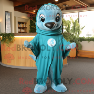 Teal Dolphin mascot costume...