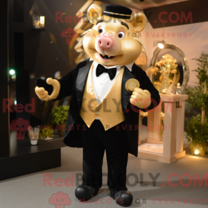 Gold Sow maskotdraktfigur...