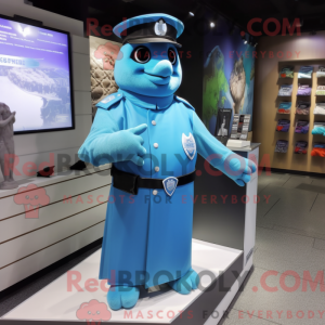 Cyan Police Officer mascot...