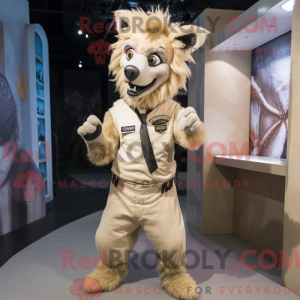 Beige hyena-mascottekostuum...