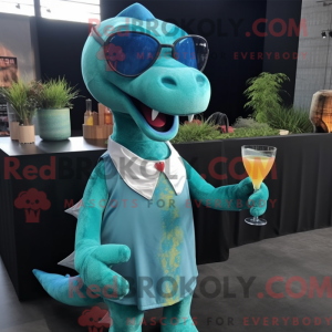 Blågrøn Diplodocus maskot...