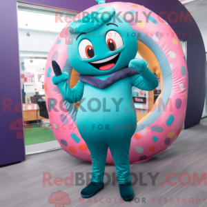 Teal Donut mascot costume...
