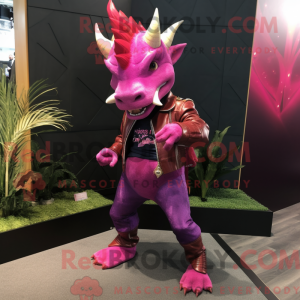 Magenta Triceratops maskot...