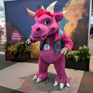 Magenta Triceratops maskot...