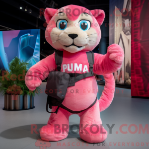 Rosa Puma maskotdraktfigur...