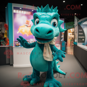 Teal Dragon mascot costume...