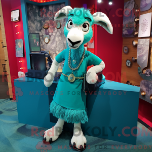Teal Goat mascot costume...