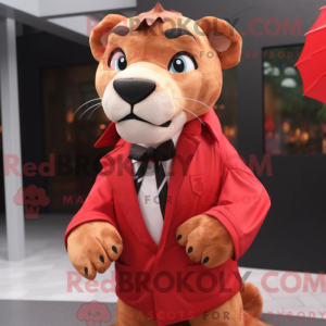 Red Smilodon mascot costume...
