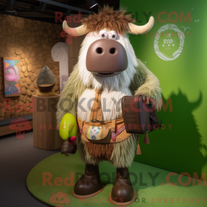 Olive Yak maskotdraktfigur...