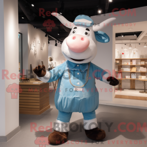 Sky Blue Cow mascot costume...