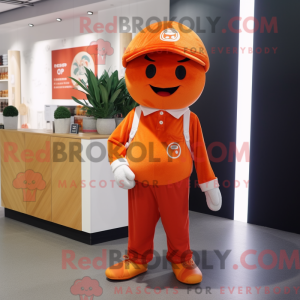 Maskotdraktfigur i oransje...
