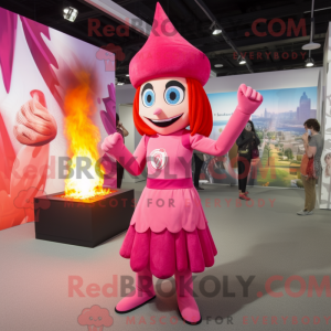 Maskotdraktfigur Pink Fire...