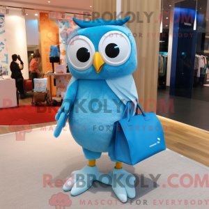 Sky Blue Owl maskot kostume...