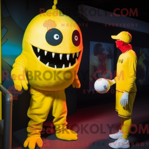 Yellow Demon mascot costume...