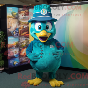 Teal Peacock maskot kostume...