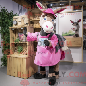Pink æsel maskot kostume...