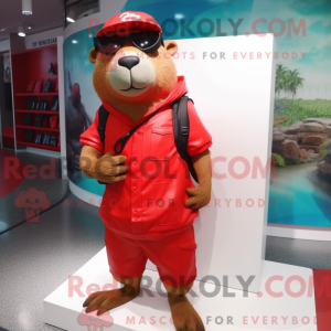 Rød Capybara maskot kostume...